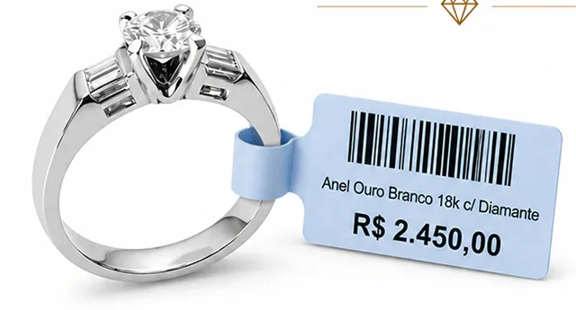Etiqueta de preço com código de barras em um anel